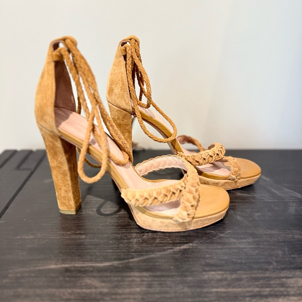 Joie Braided High Heel Sandals cognac Brown